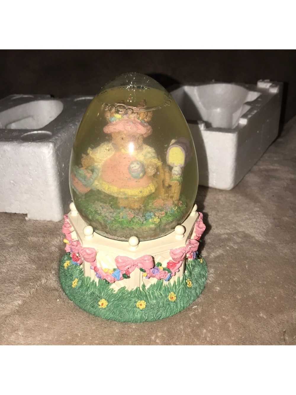 Easter bunny water globe Music Box with Pink and Green Accents